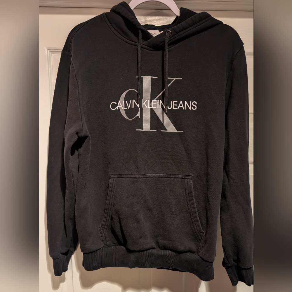 Calvin Klein Jeans CK Men's Black Hoodie Size Large 72% Cotton